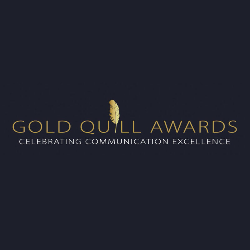 Gold Quill Awards celebrating communication excellence on dark gray