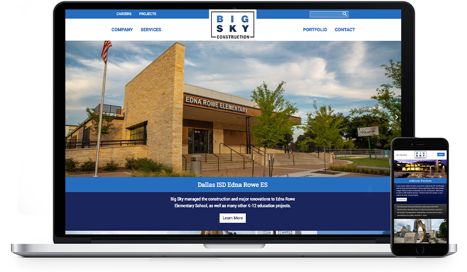 Big Sky Constuction - redesign of site on laptop and smart phone