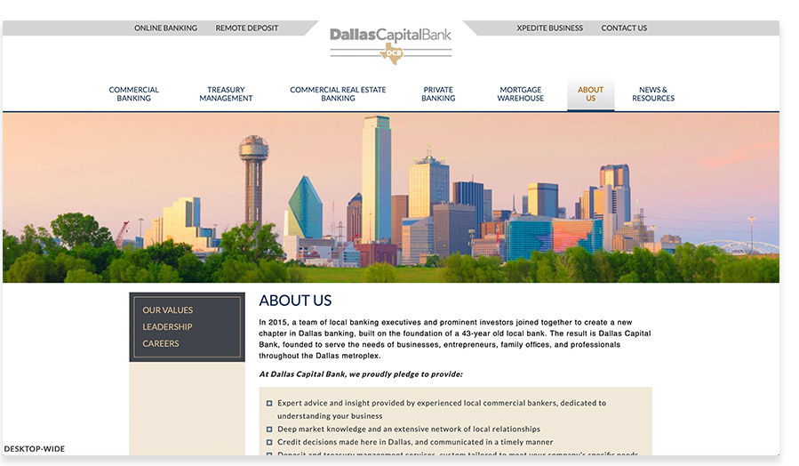 Dallas Capital Bank - About Us Page