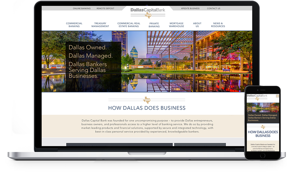 Dallas Capital Bank - redesigned website on laptop and smart phone