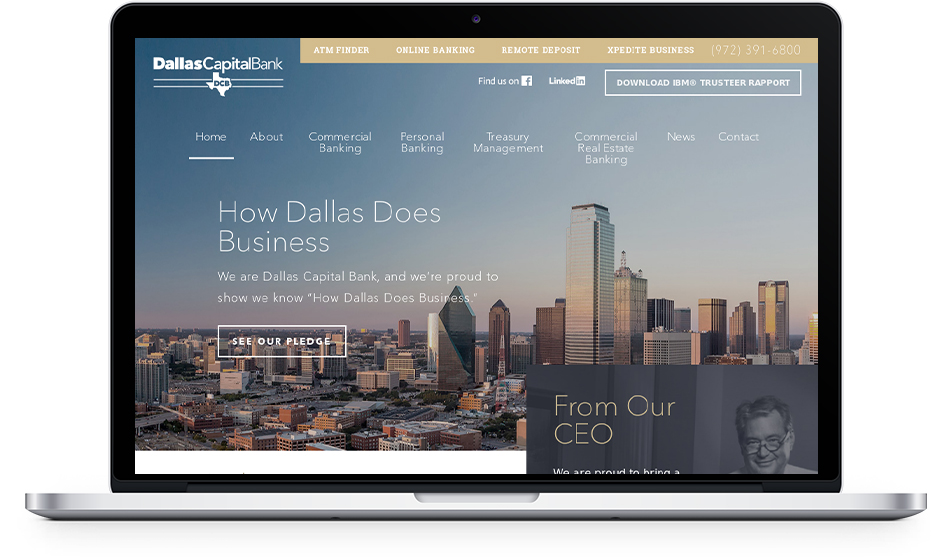 Dallas Capital Bank - old website on laptop and smart phone