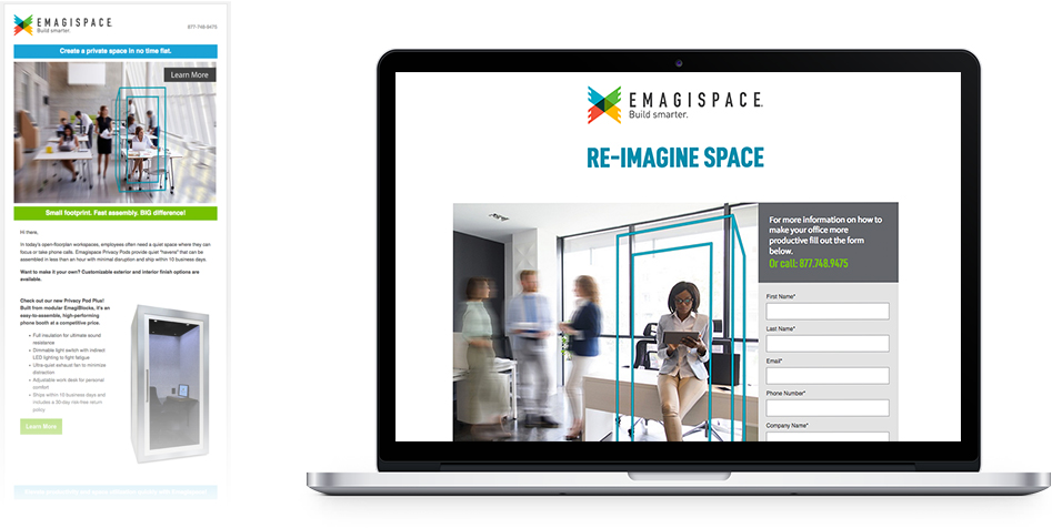 Emagispace - Email campaign and Landing Page viewed in a laptop