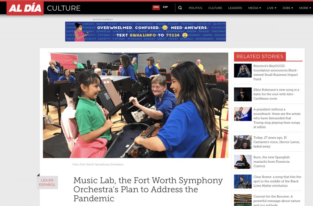 Image of musicians working with kids in Al Día Culture article